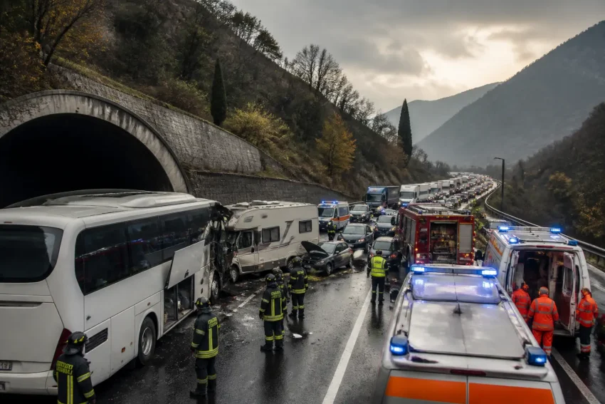 Scontro sulla Rieti-Terni, almeno sei morti e 26 feriti all’uscita della galleria di Greccio